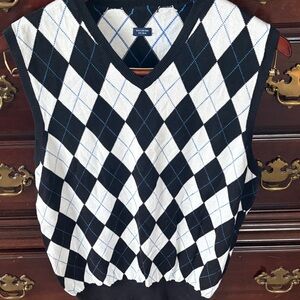 Polo by Ralph Lauren Black and White Argyle V-Neck Sweater